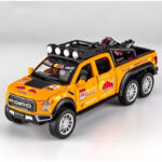 Red Bull Diecast Ford Raptor F150 6x6 Pickup Metal Model Pull Back With Light & Sound Car