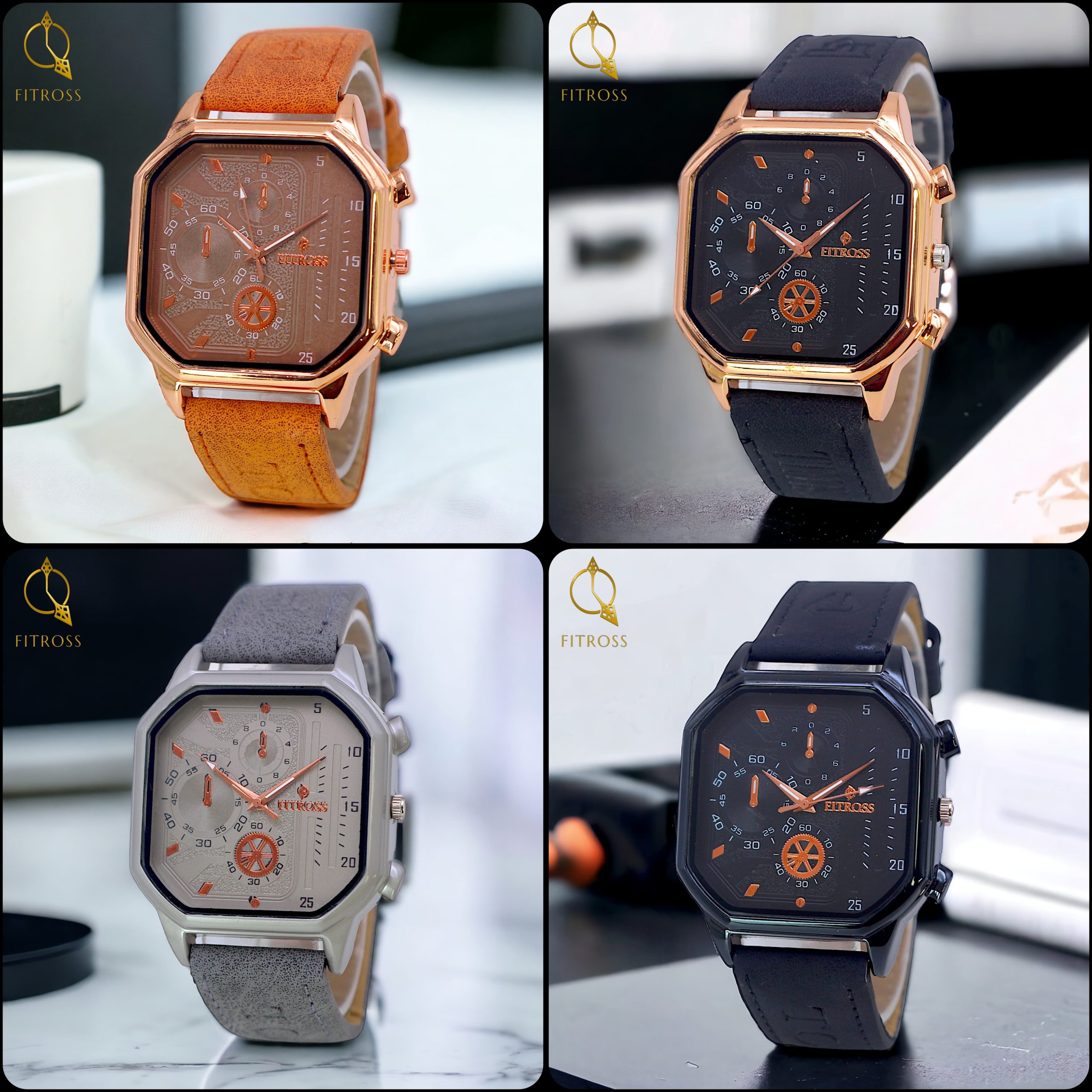 FITROS SQUARE STRAP GENTS WATCH --Brown.(without box)