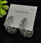 Imported Exquisite Antique-Style Crescent Hoop Earrings - Tarnish Free Elegance | Best Quality Earrings For Girls & Women | Luxury Look Earrings (Silver)