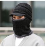 Warm Velvet Thickened Soft Wool Textured Balaclava Beanie Visor Hat For Men And Women