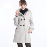 Women's Hooded Double Breasted Trench Wool Coat Long Winter Jackets Outerwear